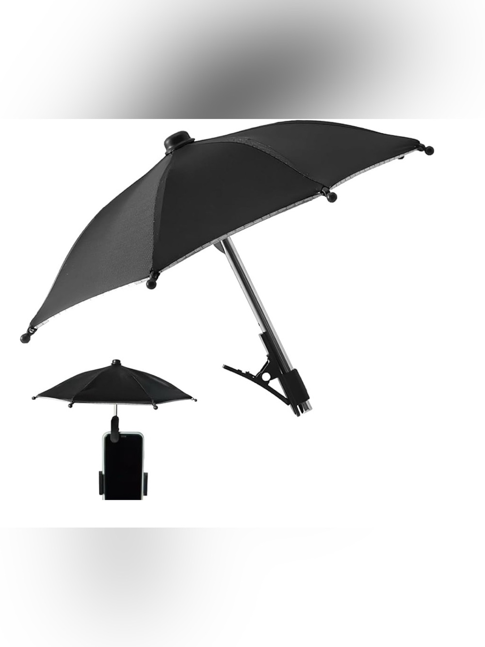 Portable Black Clip-On Device Umbrella for Phones and Tablets